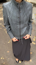 413 / leather jacket with high collar
