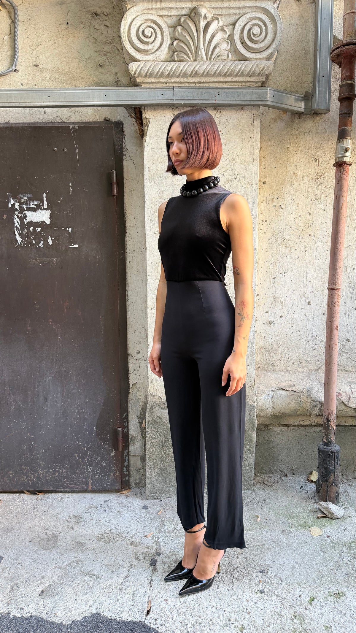 379 / black velvet jumpsuit