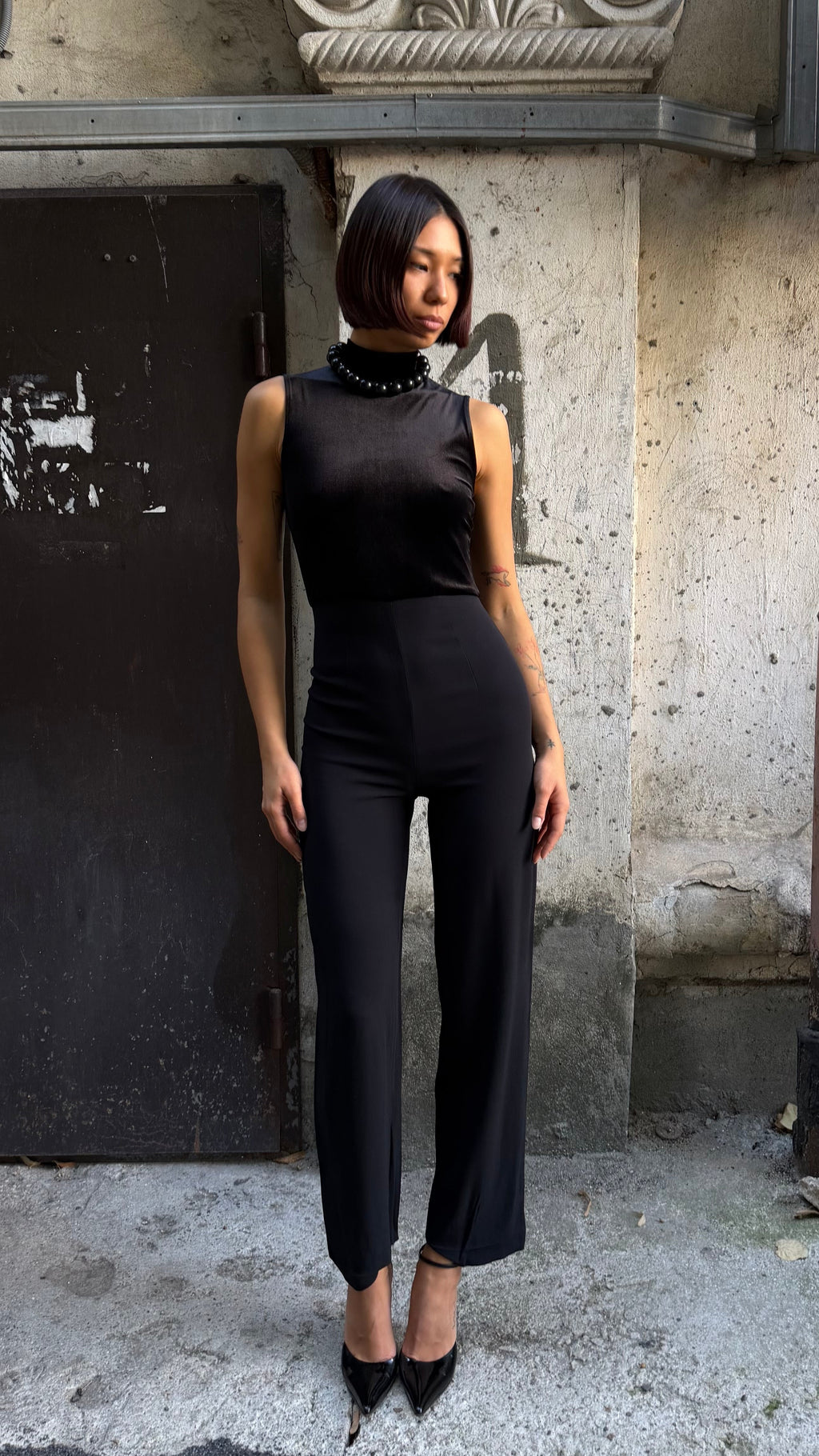 379 / black velvet jumpsuit
