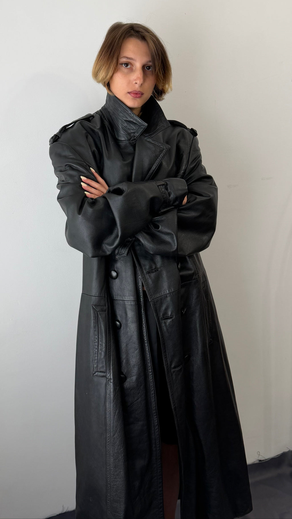 380 / leather maxi coat
