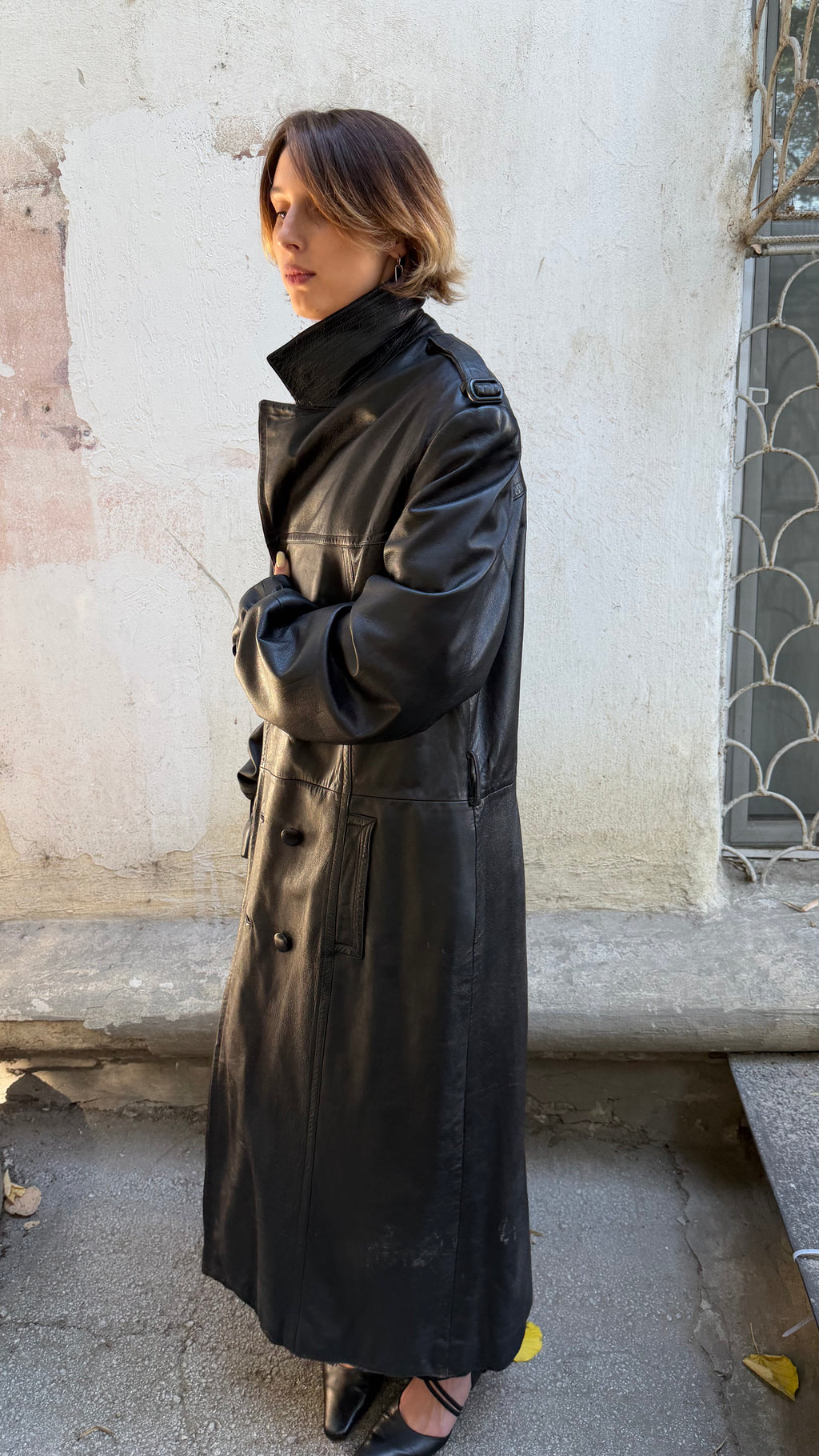 380 / leather maxi coat