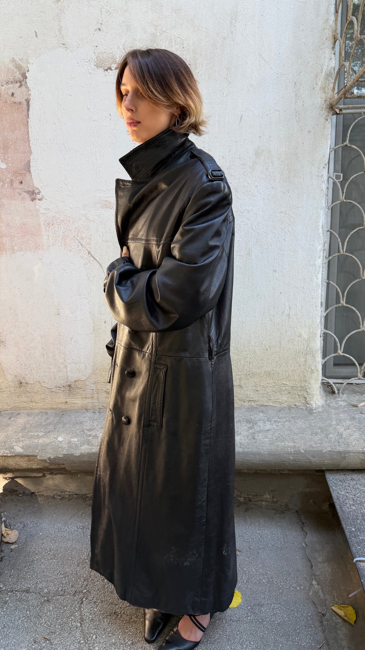 380 / leather maxi coat