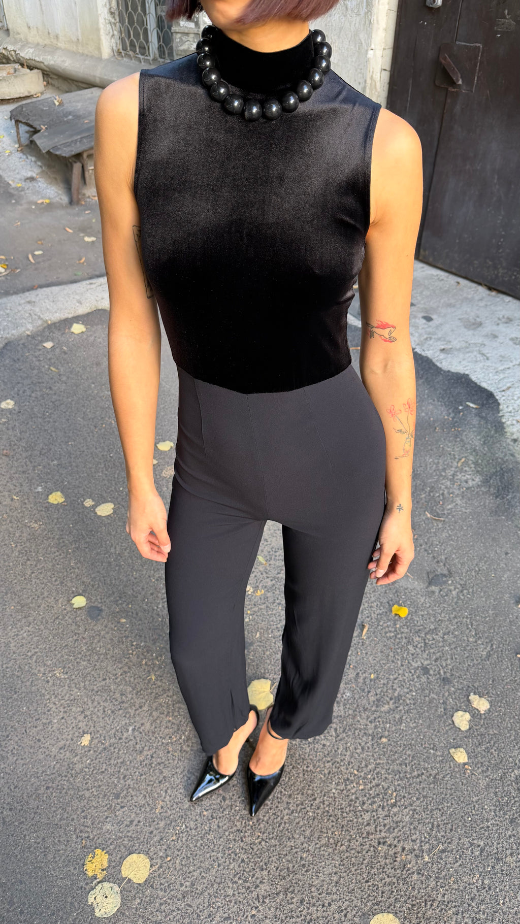 379 / black velvet jumpsuit
